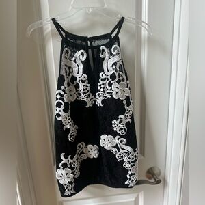 INC international concepts sleeveless dressy black and white top
